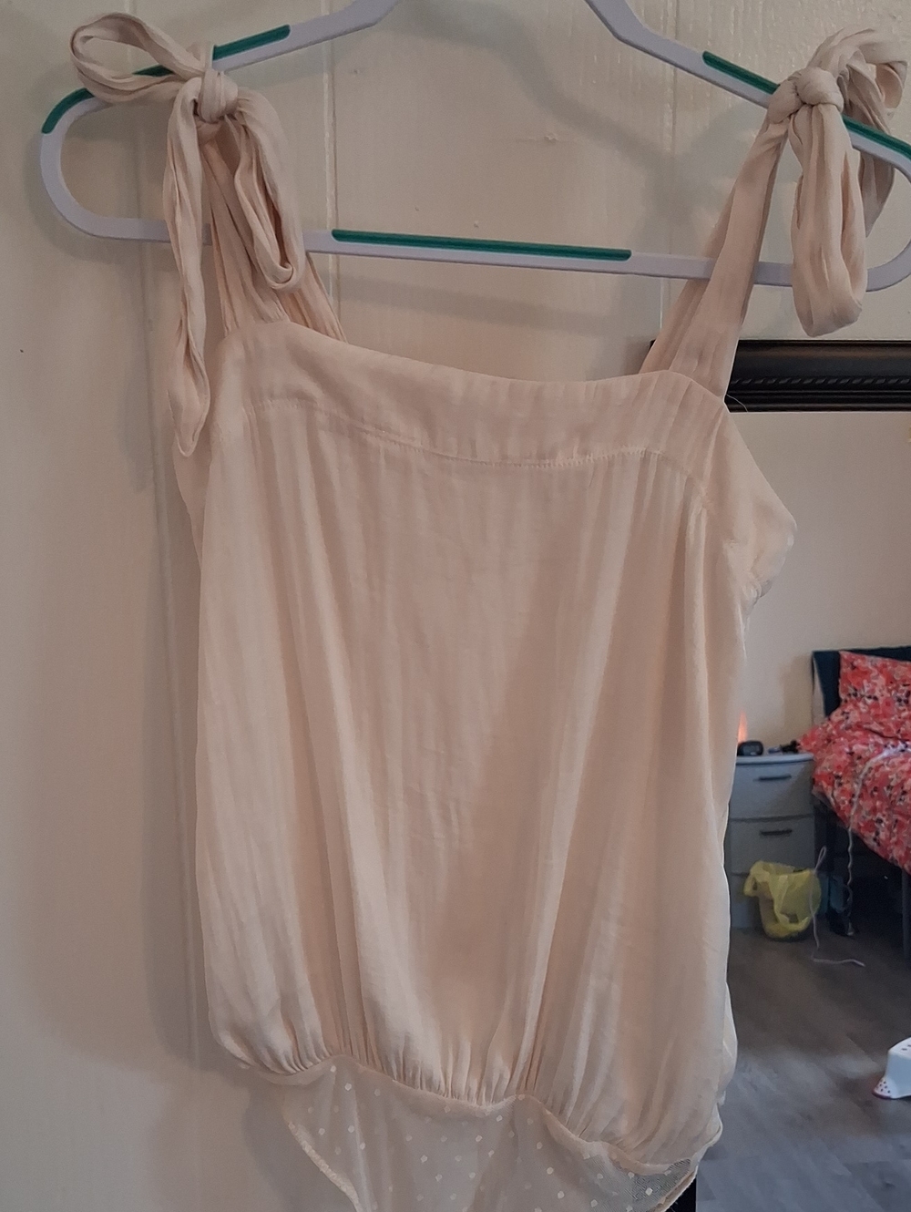 Free People Silky Soft Cream Tie-Shoulder Blouson Camisole Bodysuit Like New